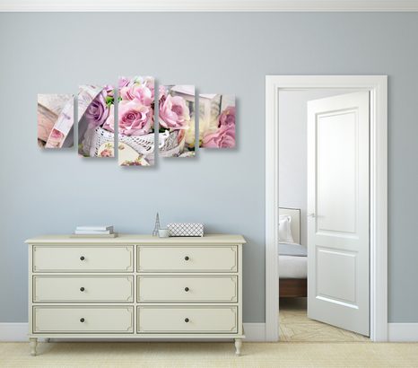 5-DÍLNÝ OBRAZ ROMANTICKÝ VINTAGE STYL - VINTAGE A RETRO OBRAZY - OBRAZY