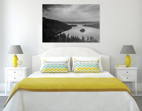 WANDBILD SEE BEIM SONNENUNTERGANG IN SCHWARZ-WEISS - SCHWARZ-WEISSE BILDER - BILDER