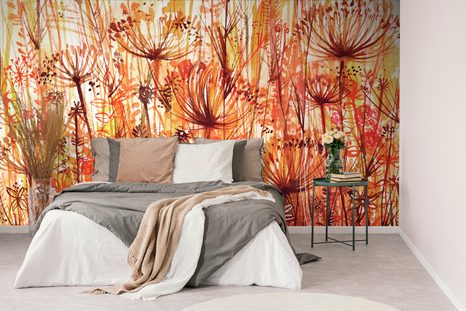 TAPETE LÖWENZAHN IN ORANGEFARBENEN TÖNEN - ABSTRAKTE TAPETEN - TAPETEN