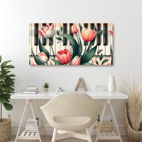 WANDBILD BLUMEN IM RHYTHMUS VON MUSIK UND KLAVIER - BILDER BLUMEN - BILDER