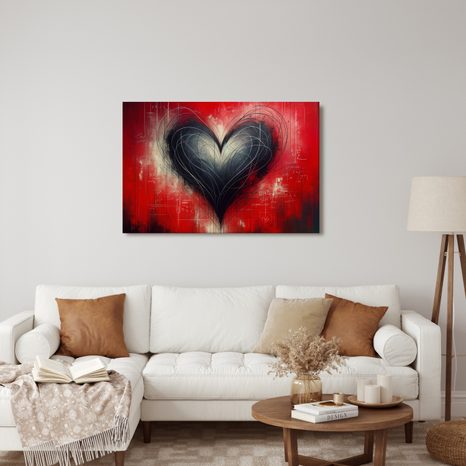 WANDBILD HERZ AUF ROTEM HINTERGRUND - BILDER MIT LIEBESMOTIVEN - BILDER