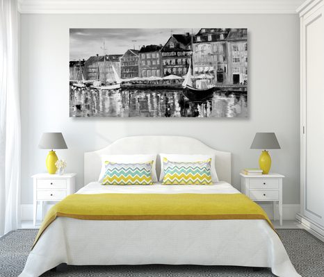 OBRAZ OLEJOMALBA BENÁTKY V ČERNOBÍLÉM PROVEDENÍ - ČERNOBÍLÉ OBRAZY - OBRAZY