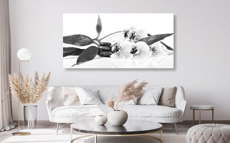 OBRAZ ZÁTIŠÍ S ZEN KAMENY V ČERNOBÍLÉM PROVEDENÍ - ČERNOBÍLÉ OBRAZY - OBRAZY