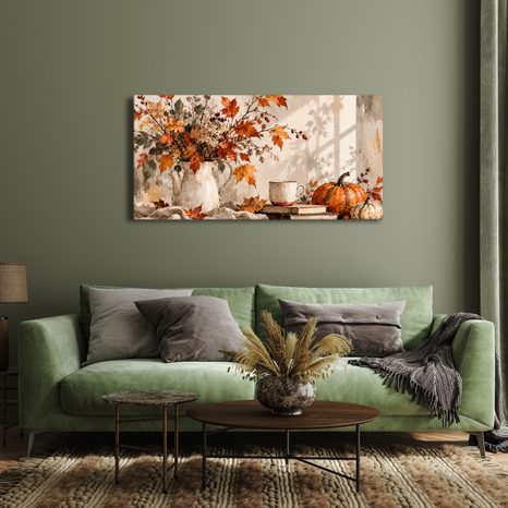 QUADRO SU TELA – CALDA COMPOSIZIONE AUTUNNALE CON LIBRI - QUADRI DI NATURE MORTE - STAMPE E QUADRI