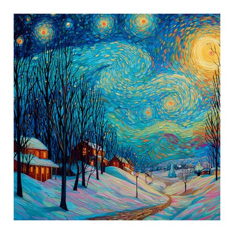 VÁNOČNÍ OBRAZ SVÁTEČNÍ NOČNÍ KRAJINA - VÁNOČNÍ A ZIMNÍ OBRAZY - OBRAZY