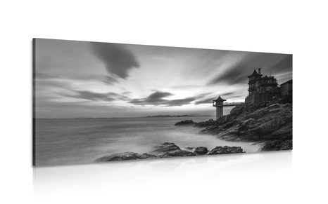 CANVAS PRINT BEAUTIFUL LANDSCAPE BY THE SEA IN BLACK AND WHITE - BLACK AND WHITE PICTURES - PICTURES