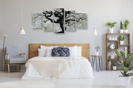 5-DÍLNÝ OBRAZ ABSTRAKTNÍ STROM NA DŘEVĚ - OBRAZY STROMY ŽIVOTA - OBRAZY