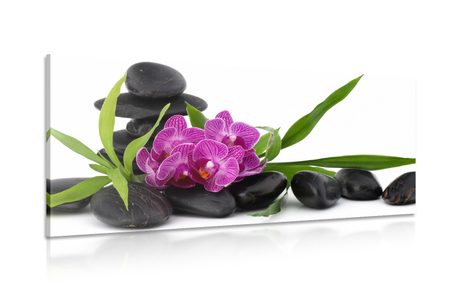 TABLOU ORHIDEE VIOLETĂ ÎN NATURA MOARTĂ ZEN - TABLOURI FENG SHUI - TABLOURI