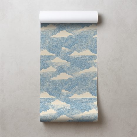 TAPETA MODRÉ VLNY S BÍLÝMI OBLAKY - VZOROVANÉ TAPETY - TAPETY