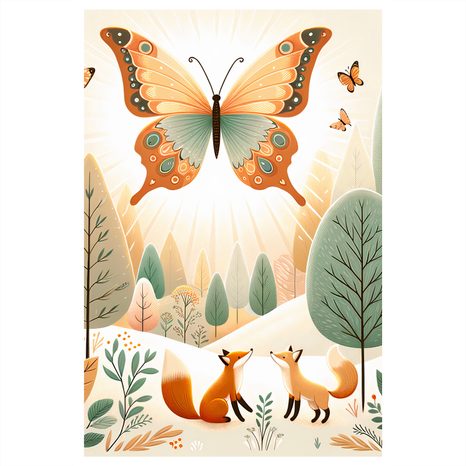 OBRAZ MOTÝL NAD LIŠKAMI V PŘÍRODĚ - DĚTSKÉ OBRAZY - OBRAZY