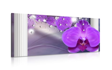 TABLEAU SUR TOILE – ORCHIDÉE PRÈS DES COLONNES GRECQUES - TABLEAUX DE FLEURS - TABLEAUX