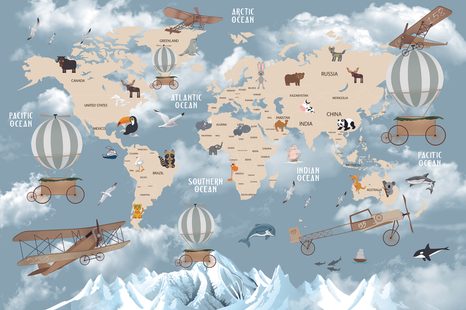 TAPETA NÁDHERNÁ DETSKÁ MAPA SO ZVIERATKAMI - TAPETY MAPY - TAPETY