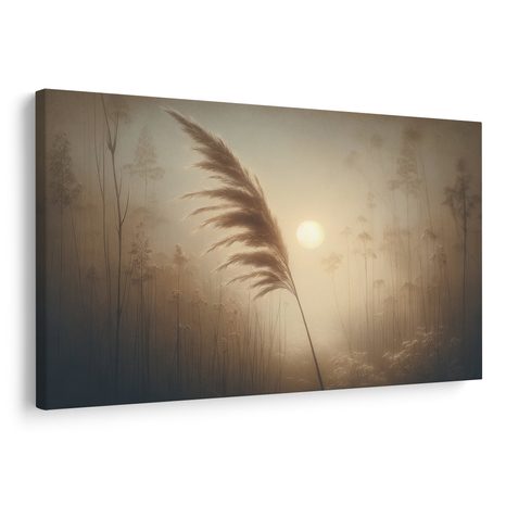 WANDBILD SCHILF IM NEBLIGEN MORGENGRAUEN - BILDER VON SONNENAUFGANG UND SONNENUNTERGANG - BILDER