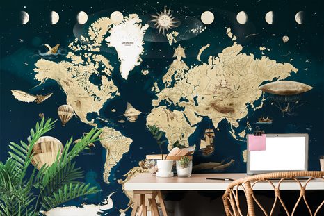 SAMOLJEPLJIVA TAPETA NACRTANI ZEMLJOVID U KRALJEVSKI PLAVOJ BOJI - SAMOLJEPLJIVE TAPETE - TAPETE