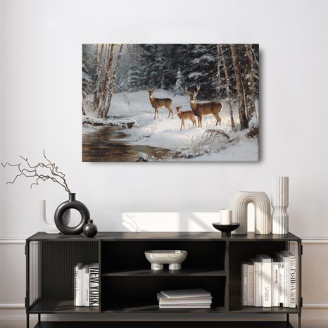 VÁNOČNÍ OBRAZ ZIMNÍ LES S KRÁSNÝMI JELENY - VÁNOČNÍ A ZIMNÍ OBRAZY - OBRAZY