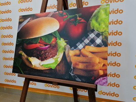 WANDBILD HAMBURGER MIT POMMES FRITES - BILDER VON ESSEN UND GETRÄNKEN - BILDER