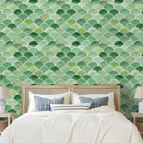 TAPETA ZELENÉ GEOMETRICKÉ OBLOUKY - VZOROVANÉ TAPETY - TAPETY