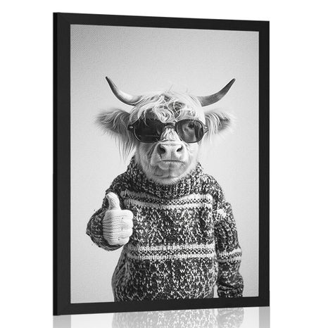 POSTER VACĂ CU OCHELARI ȘI DEGETUL ÎN SUS - BIVOLI - POSTERE