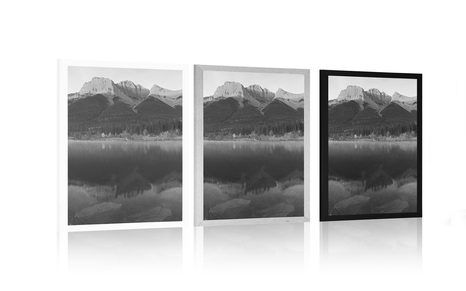 POSTER SONNENUNTERGANG ÜBER DEN DOLOMITEN IN SCHWARZ-WEISS - SCHWARZ-WEISS - POSTER