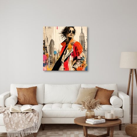 TABLEAU SUR TOILE – FEMME ÉLÉGANTE DANS LA MÉTROPOLE - TABLEAUX DE FEMMES - TABLEAUX
