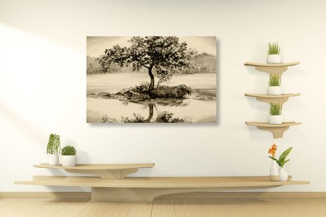 STAMPA SU TELA – CILIEGIO ORIENTALE IN VERSIONE SEPPIA - QUADRI BIANCO E NERO - STAMPE E QUADRI