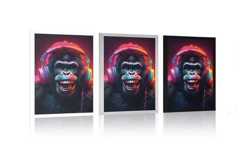 PLAGÁT GORILA SO SLÚCHADLAMI - PÁRTY ZVIERATÁ SO SLÚCHADLAMI - PLAGÁTY