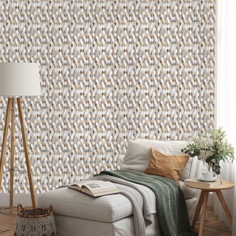 SAMOLEPÍCÍ TAPETA HNĚDO-BÉŽOVÁ GEOMETRIE NA ŠEDÉ - VZOROVANÉ TAPETY - TAPETY