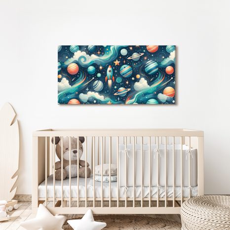 WANDBILD RAKETE UND PLANETEN IM WELTRAUM - KINDERBILDER WELTRAUM - BILDER