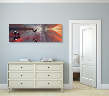 WANDBILD STÖRCHE AUF ABSTRAKTEM HINTERGRUND - BILDER TIERE - BILDER