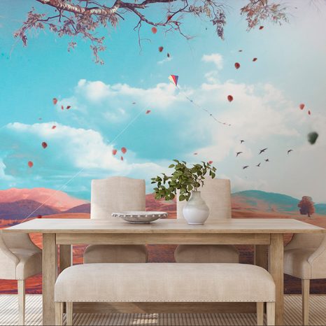 CARTA DA PARATI – FOGLIE CADENTI NEL PAESAGGIO AUTUNNALE - CARTA DA PARATI CAMPI E PRATI - CARTA DA PARATI