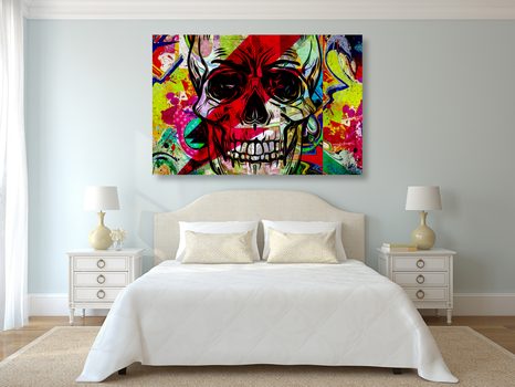 WANDBILD SCHÄDEL IM GRAFFITI-DESIGN - POP-ART-BILDER - BILDER