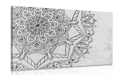 CANVAS PRINT MANDALA IN A WINTER THEME IN BLACK AND WHITE - BLACK AND WHITE PICTURES - PICTURES