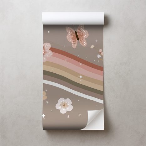 SELBSTKLEBENDE FOTOTAPETE PASTELLFARBENE BLUMEN UND REGENBOGENSTREIFEN - KINDERTAPETEN - TAPETEN