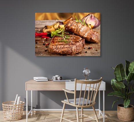 WANDBILD GEGRILLTES RINDSTEAK - BILDER VON ESSEN UND GETRÄNKEN - BILDER