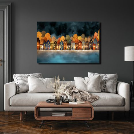 OBRAZ KOUZELNÁ NOC NAD MĚSTEM - BAREVNÉ DOMY - OBRAZY