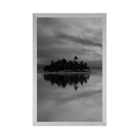 PLAGÁT OPUSTENÝ OSTROV V ČIERNOBIELOM PREVEDENÍ - ČIERNOBIELE - PLAGÁTY