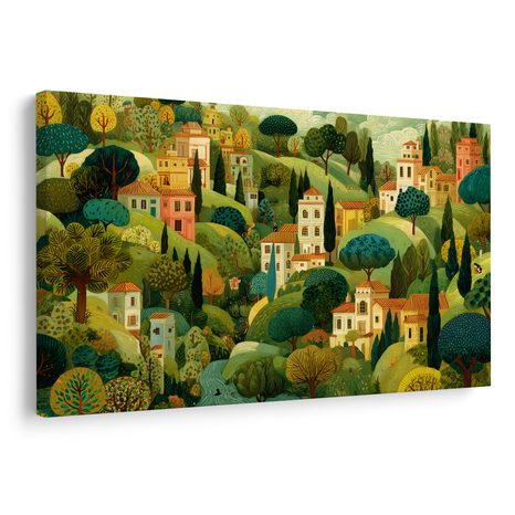 WANDBILD MALERISCHE LANDSCHAFT MIT HÄUSERN - BUNTE HÄUSER - BILDER