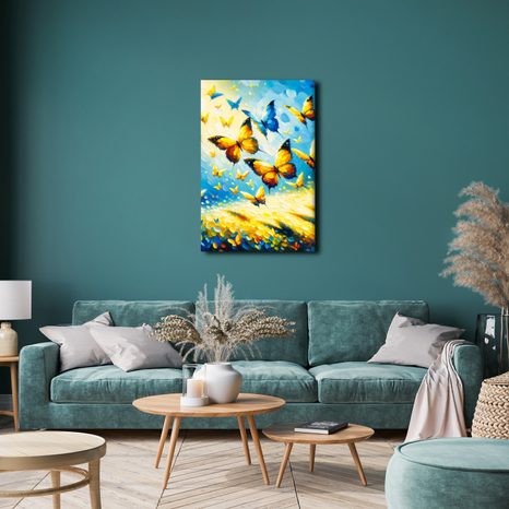 WANDBILD GOLDENE SCHMETTERLINGE AM HIMMEL - BILDER VON SCHMETTERLINGEN - BILDER