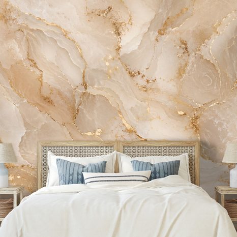 ZELFKLEVEND FOTOBEHANG BEIGE MARMER MET GOUDEN ADERS - MARMER FOTOBEHANG - FOTOBEHANG