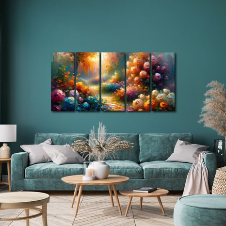 5-TEILIGES WANDBILD SONNENPFAD DURCH DEN GARTEN - WANDBILDER FELDER UND WIESEN - BILDER