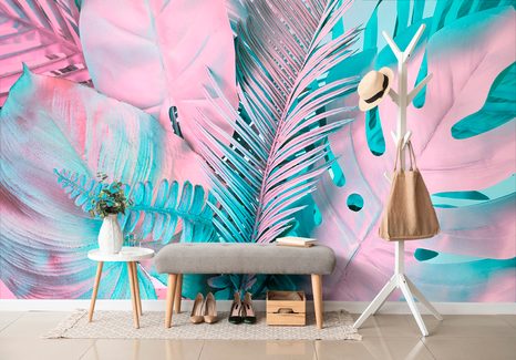 SAMOLEPIACA TAPETA PALMOVÉ LISTY V NEOBYČAJNÝCH FARBÁCH - SAMOLEPIACE TAPETY - TAPETY