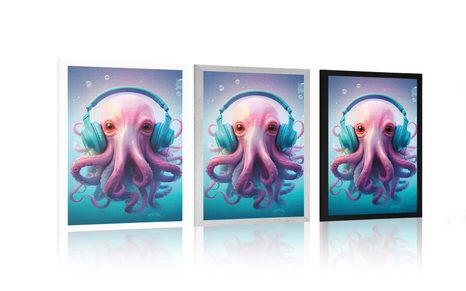 PLAKÁT CHOBOTNICE SE SLUCHÁTKY - PÁRTY ZVÍŘATA SE SLUCHÁTKY - PLAKÁTY