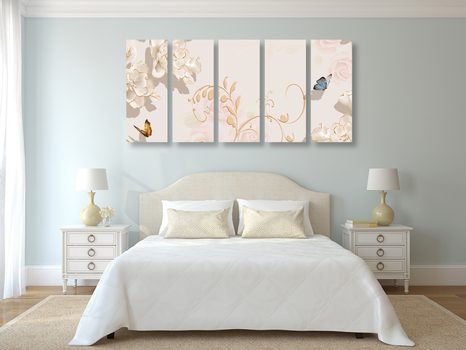 TABLOU 5-PIESE NATURA MOARTĂ VINTAGE CU FLUTURE - TABLOURI VINTAGE ȘI RETRO - TABLOURI