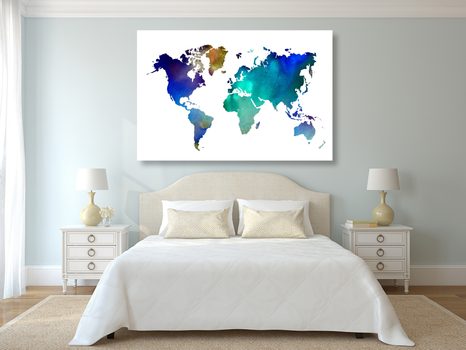 OBRAZ NA KORKU FAREBNÁ MAPA SVETA V AKVARELOVOM PREVEDENÍ - OBRAZY NA KORKU - OBRAZY