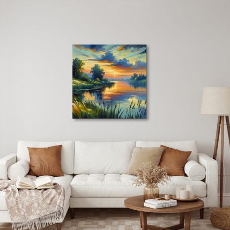 OBRAZ MALEBNÝ VEČER U VODY - OBRAZY JEZERA - OBRAZY