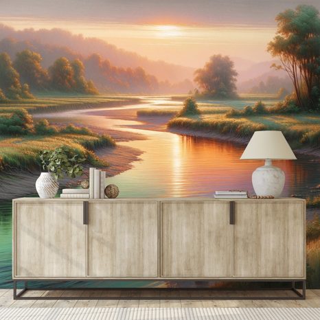 TAPETE SONNENUNTERGANG ÜBER RUHIGEM FLUSS - TAPETEN MIT NATURMOTIVEN - TAPETEN