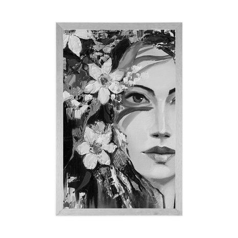 POSTER ORIGINALGEMÄLDE EINER FRAU IN SCHWARZ-WEISS - SCHWARZ-WEISS - POSTER