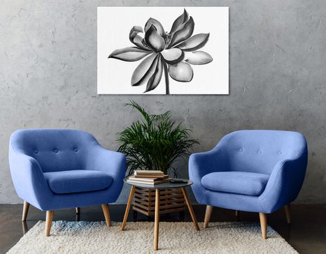 КАРТИНА НА ПЛАТНО – АКВАРЕЛЕН ЛОТОСОВ ЦВЯТ В ЧЕРНО-БЯЛО - ЧЕРНО-БЕЛИ КАРТИНИ - КАРТИНИ