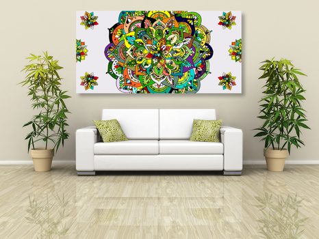 WANDBILD GRÜNES MANDALA - BILDER MIT FENG SHUI-MOTIVEN - BILDER