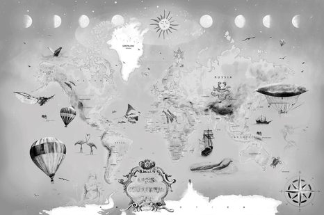 TAPETA KRESLENÁ ŠEDÁ MAPA - TAPETY MAPY - TAPETY